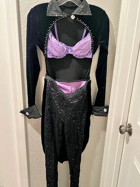 Dance - Custom Made Black & Purple Embellished 2 Piece With Tails